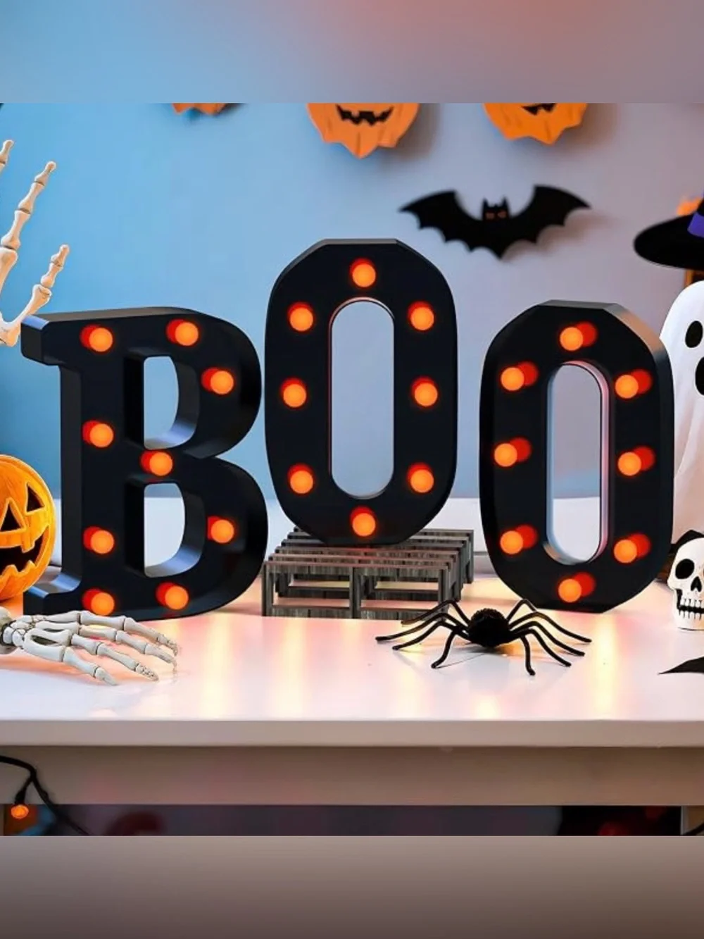 New 3 LED Light Up Marquee Letters BOO Halloween Decorative Sign